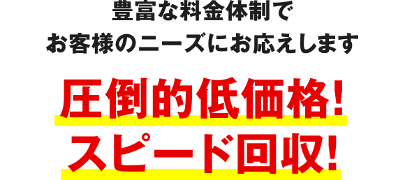 豊富な料金体制でお客様のニーズにお応えします 圧倒的低価格！スピード回収！